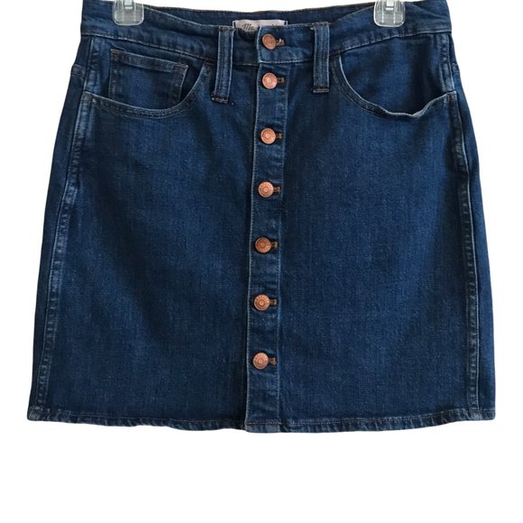 Madewell Denim Skirt Blue Mini Stretch Straight Button Front Arroyo Wash - Picture 2 of 6